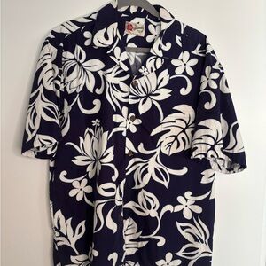 Hilo Hattie Royal Purple and White Floral Men's Shirt